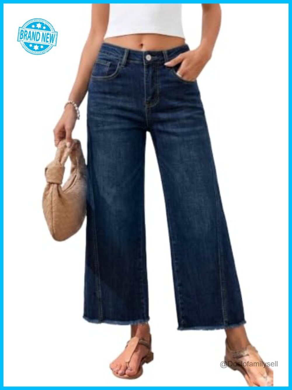 High Waisted Wide Leg Cropped Jeans Raw Hem Baggy Straight Leg Pants